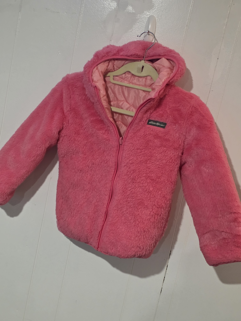 Gurl's Eddie Bauer Pink Fuzzy/Puffer Reversible Hooded Jacket